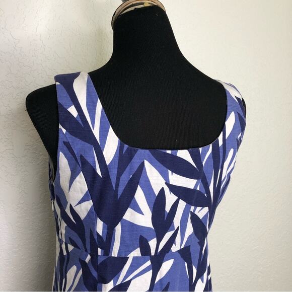 Boden blue and white leaf print sleeveless sheath dress size 8 Petite - Picture 7 of 14
